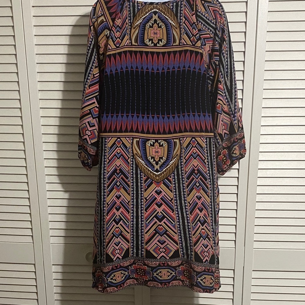 Wrangler Western Dress 3/4 Sleeve Printed Colorful  V-Neck - Picture 5 of 7